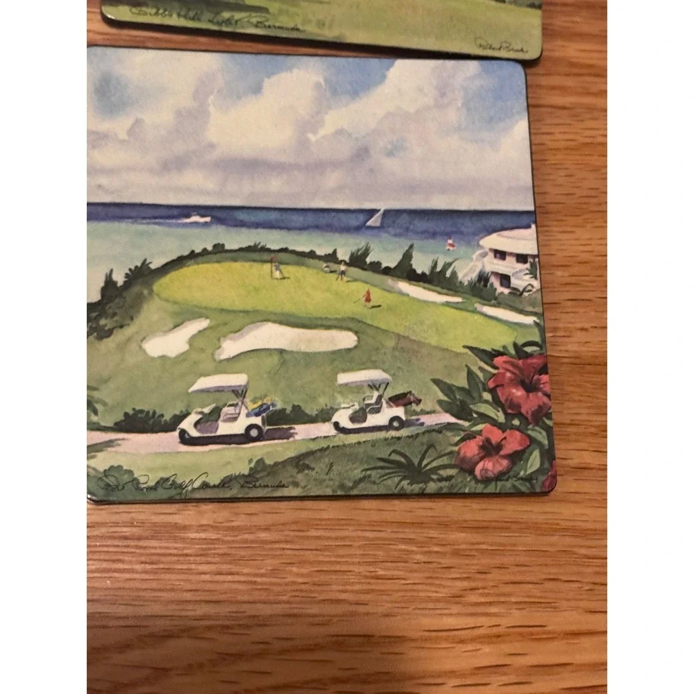Vintage Richard Brooks Bermuda Scenic Coasters Set of 6 Lighthouse Golf
